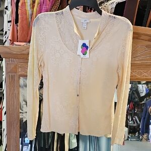 J. Jill Cream Lace-Detail Button Down Top